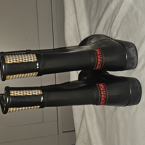 Sperry Topsider Black Houndstooth Pull On Rubber Rain Boot Size 8 - Picture 5 of 12